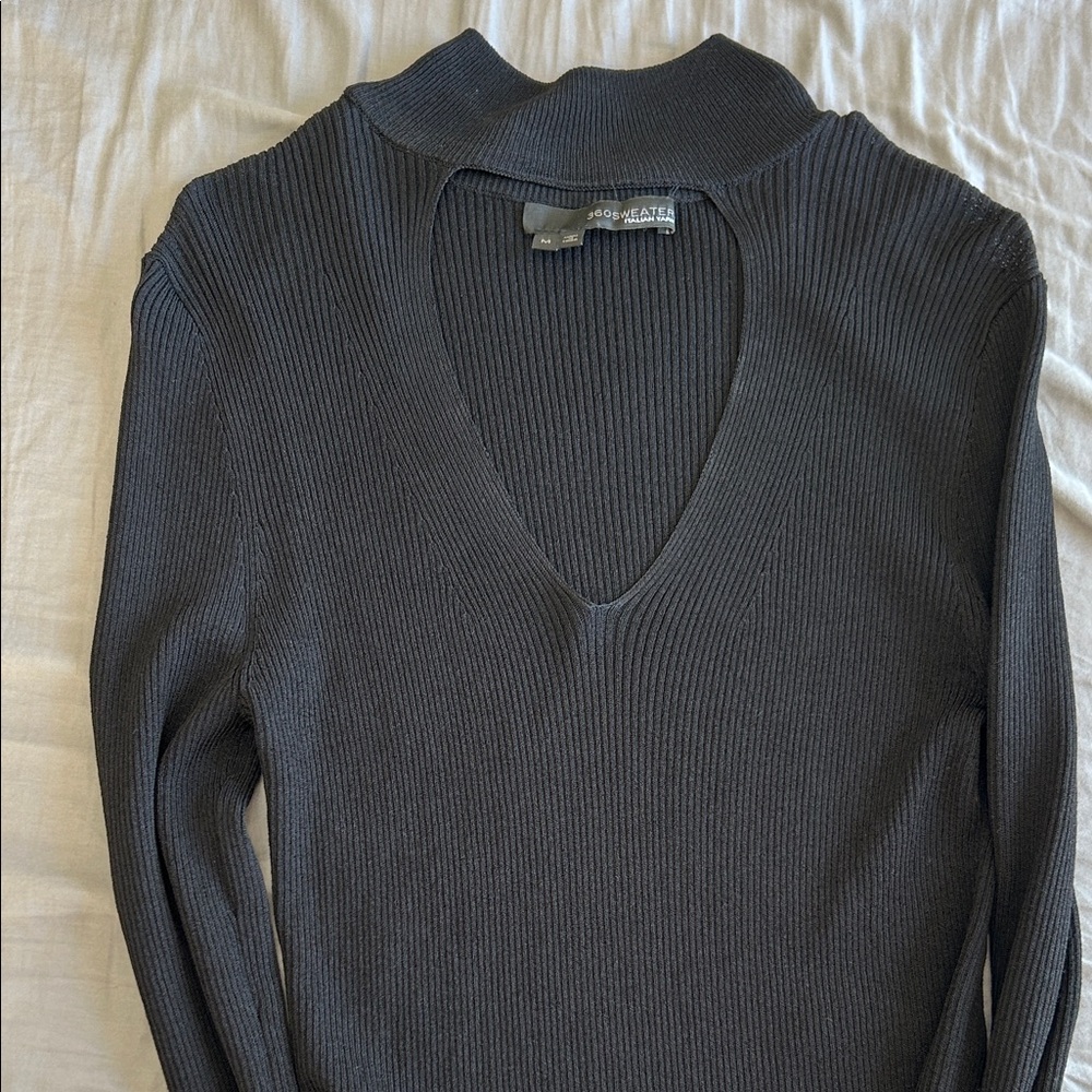 360 Sweater Charcoal V-Neck Ribbed Sweater